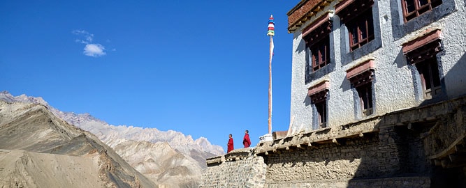 Monks at Lamayuru Buddhist monastery (gompa), Indus valley, Ladakh