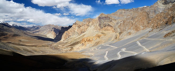 View from Singge La pass with the roads leading to Photoksar, Zanskar, Ladakh