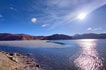 Pangong lake partially frozen, ice melting, Ladakh