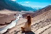 Meditation near a river, landscape of Ladakh