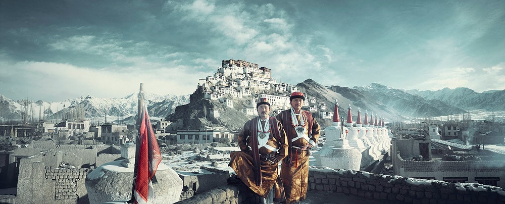 Men in traditional dress at Thiksey monastery, Ladakh