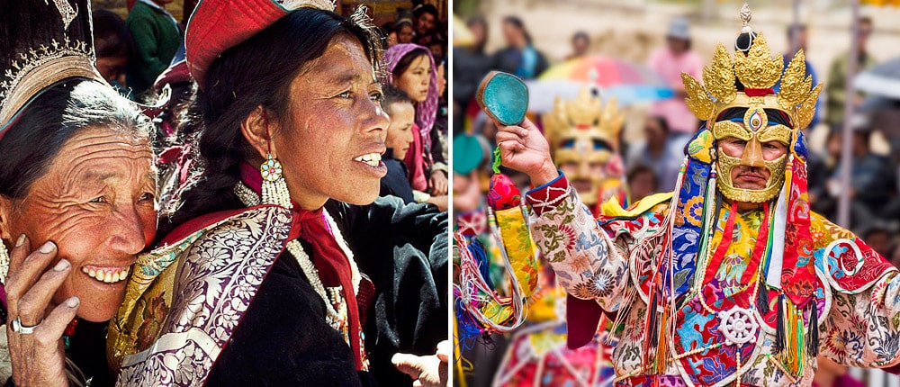 Ladakhi women watching the performance during a monastery festival