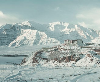 Stakna monastery covered with snow, Ladakh in winter