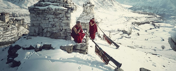 Monks in the snow, Ladakh in winter