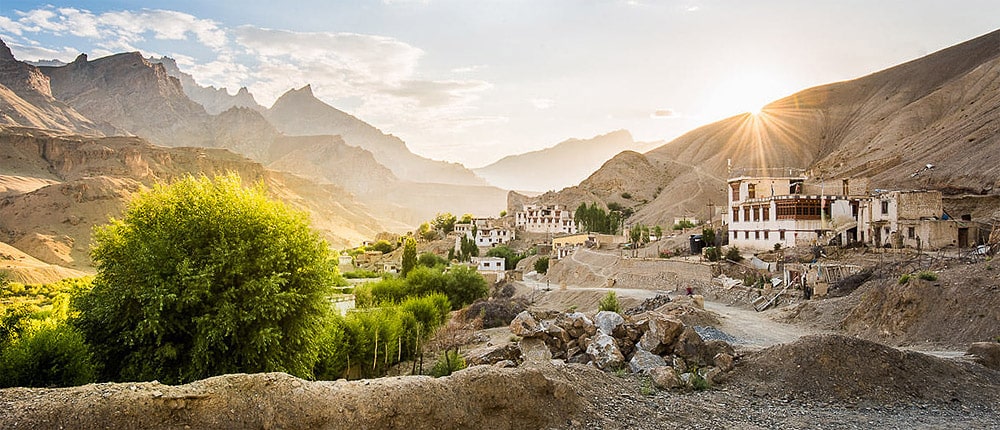 Sunset over a village in Ladakh