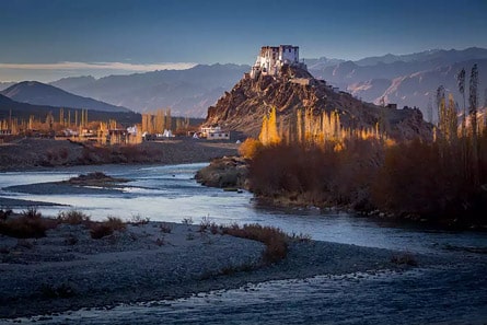Stakna Monastery and Indus river at sunset, Ladakh