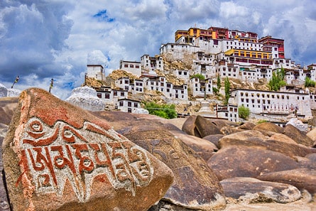 Thiksey Monastery and mani stones, Ladakh