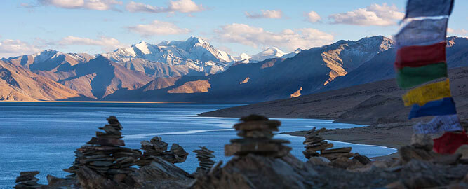 Prayer flags at Tso Moriri Lake, Leh to Manali road trip via Tso Moriri lake, Ladakh