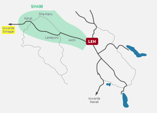 Leh to Srinagar road trip, Ladakh Map