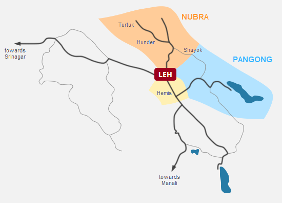 Nubra valley & Pangong lake tour, Ladakh Map