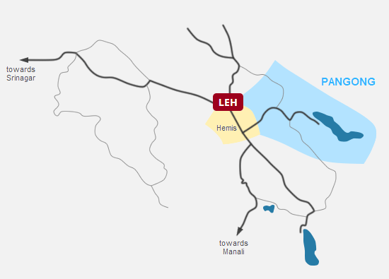 Pangong Lake Tour, Ladakh Map