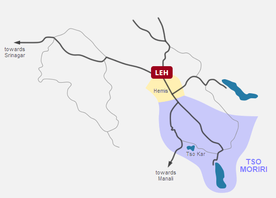 Tso Moriri lake tour, Ladakh Map