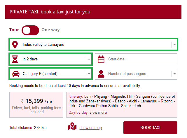 Booking form, first tour