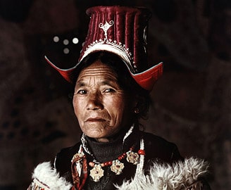 Ladakhi Woman in Trasitional Dress and Hat, Leh-Ladakh Tour Package