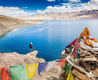 Tso Moriri Lake and Prayer Flags, Leh-Ladakh Tour Package