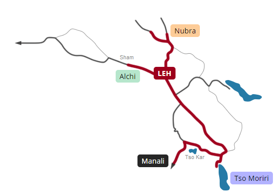 Map, Amazing Leh-Ladakh with Manali tour