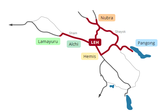 Map, Best of Leh-Ladakh tour