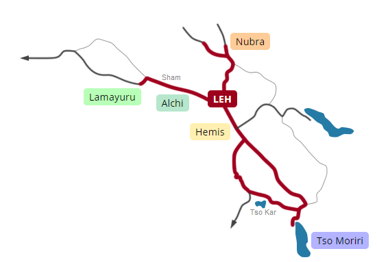 Map, Delightful Leh-Ladakh tour
