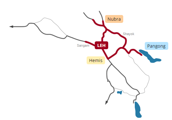 Map, Express Leh-Ladakh tour