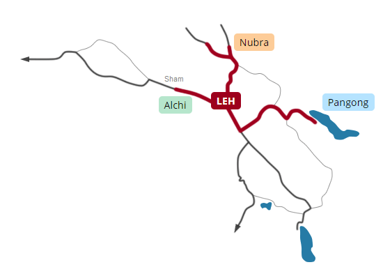 Map, Incredible Leh-Ladakh tour