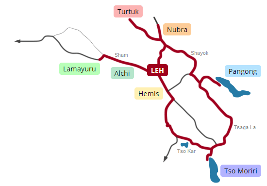 Map, The Grand Leh-Ladakh tour