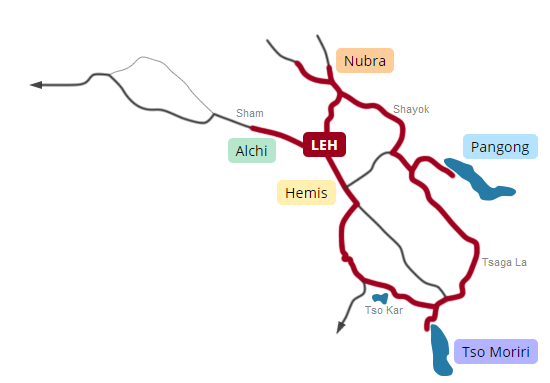 Map, Wild Leh-Ladakh tour