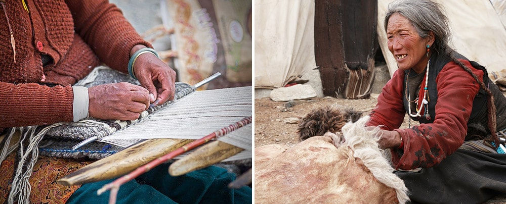 Changpa nomads make their clothes out of sheep wool and skin, Changthang, Ladakh