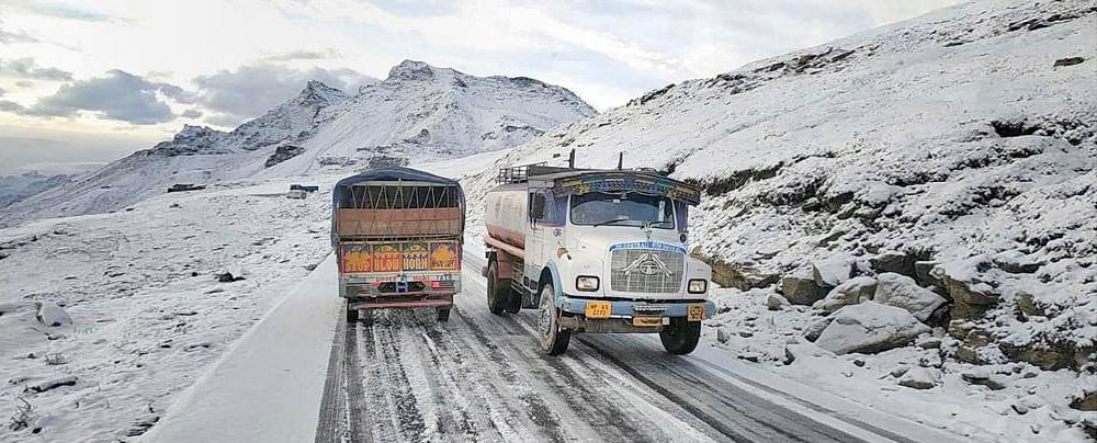 Trucks on the road between Manali and Tso Moriri, Ladakh